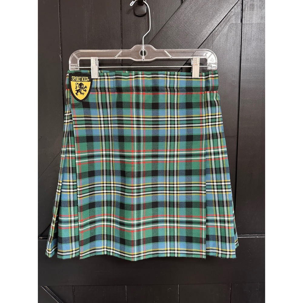 Sport Kilt Green Tartan Plaid Pleated Mini Kilt Skirt Size Medium Made in USA